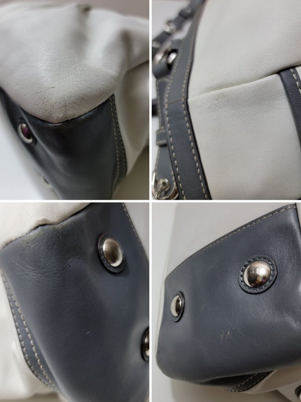 Coach Soho Pleated East West Gallery Tote Ivory Leather Gray Trim F13759 - Picture 8 of 10
